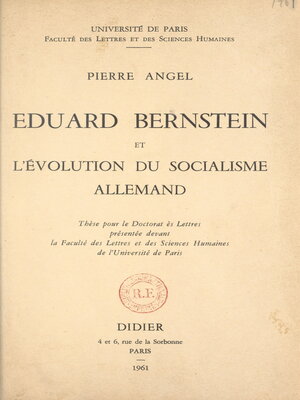 cover image of Eduard Bernstein et l'évolution du socialisme allemand